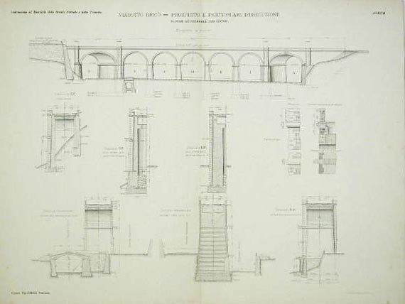 Viadotto Riccò - Prospetto e Particolari d'esecuzione