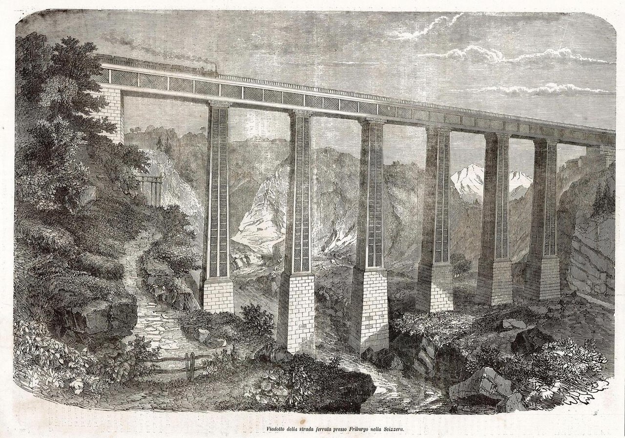 Viadotto sulla strada ferrata presso Friburgo nella Svizzera