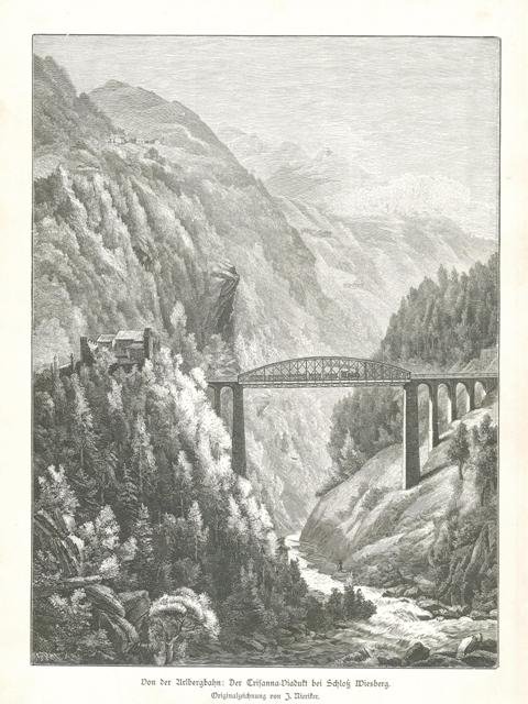 Von der Arlberbahn: Der Trisanna=Viadukt bei Schloss Wiesberg