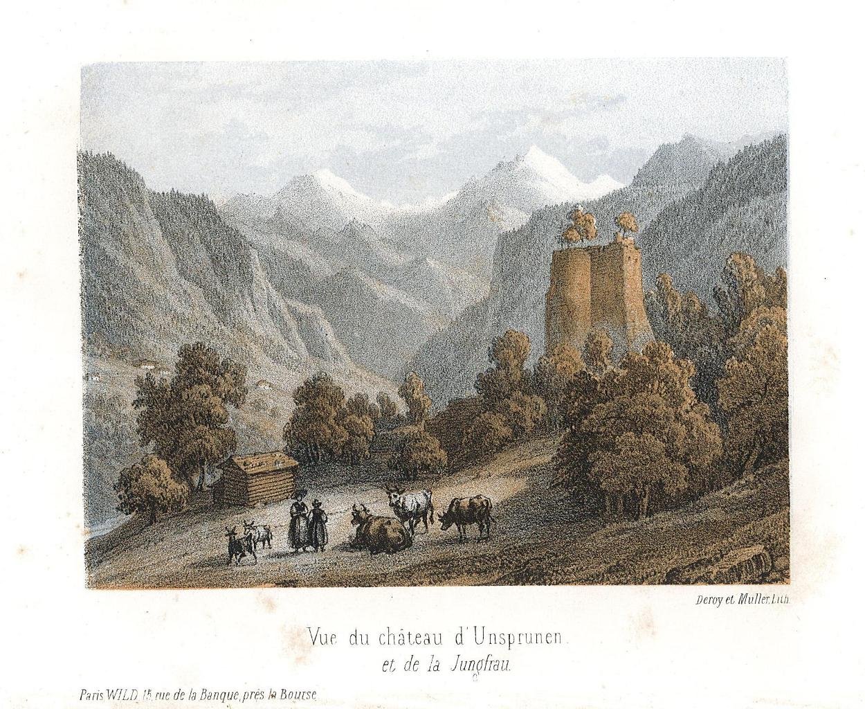 Vue du chateau d'Unsprunen et de la Jngfrau