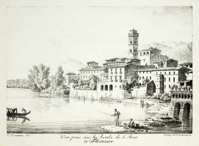 Vue prise sur le bords de l'Arno à Florence