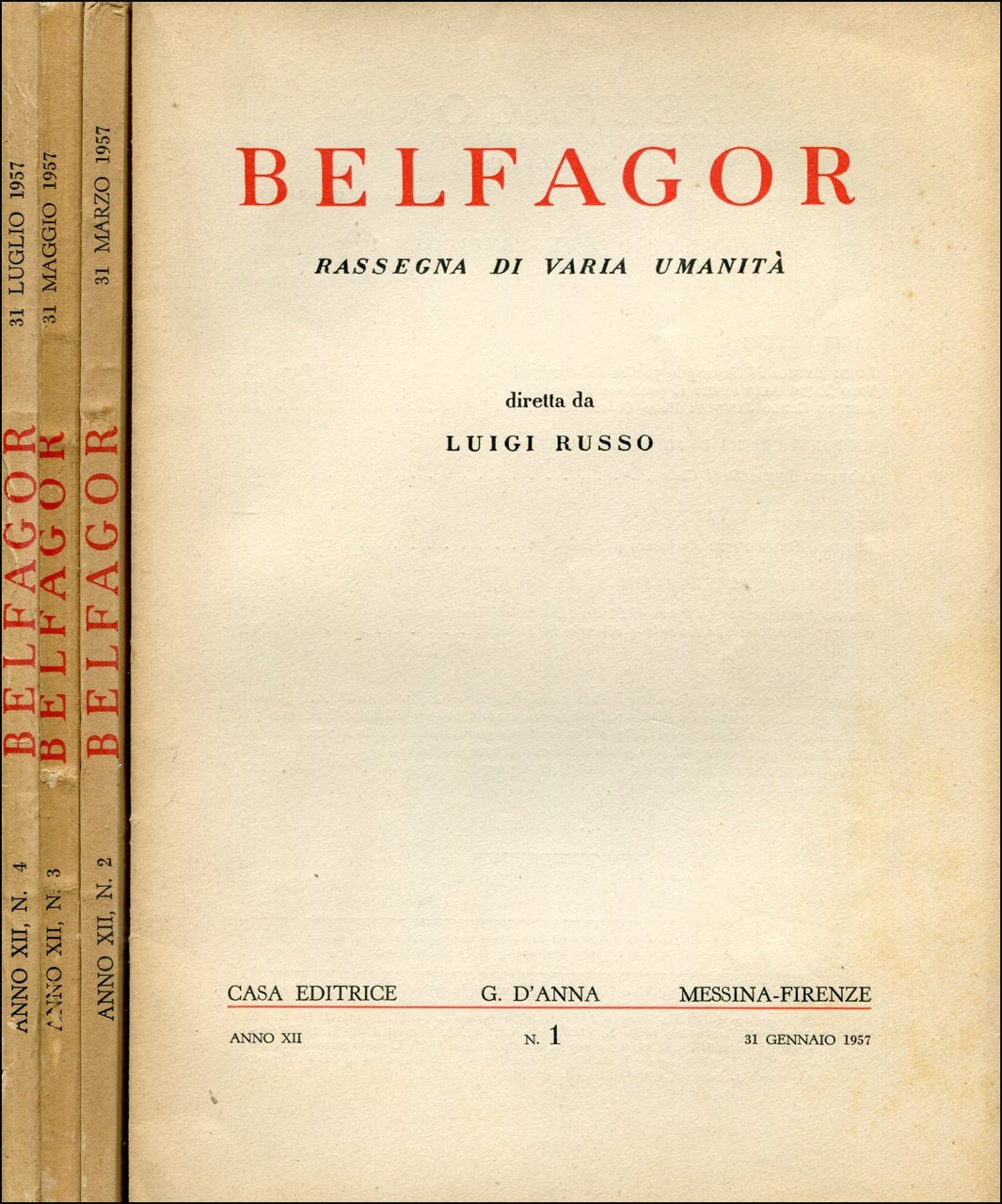 Belfagor. 1957. Anno XII. Rassegna bimestrale, 4 fascicoli. Annata incompleta … | Immagine principale