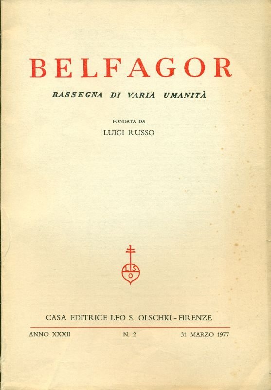 Belfagor. Anno XXXIV, N. 2, 31 marzo 1977 | Immagine principale