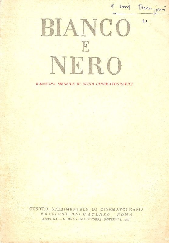 Bianco e Nero. Anno XXI, Numero 10-11, Ottobre-Novembre 1960 | Immagine principale