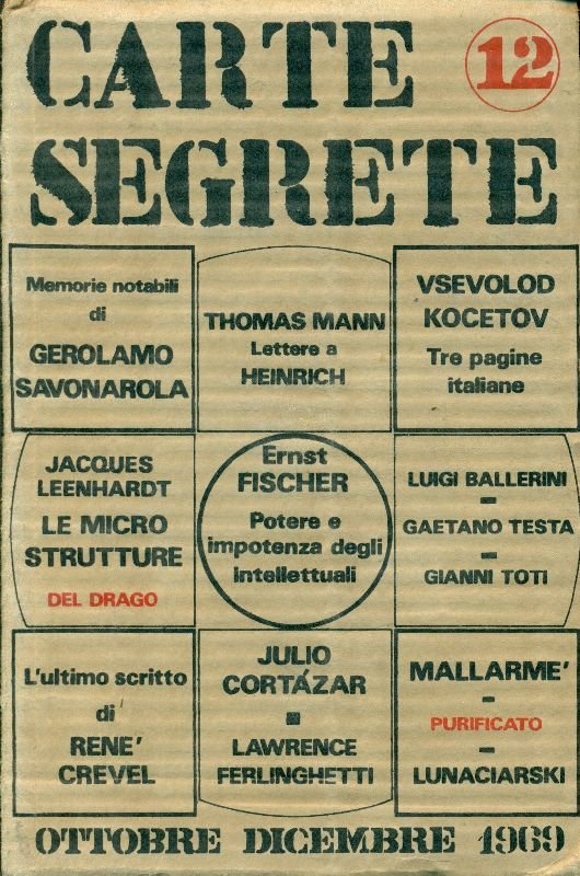 Carte Segrete. Anno III, Ottobre-Dicembre 1969, N. 12 | Immagine principale