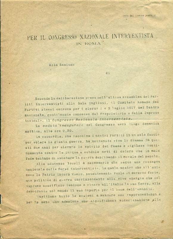 Convocazione per il Congresso, luglio 1917 | Immagine principale