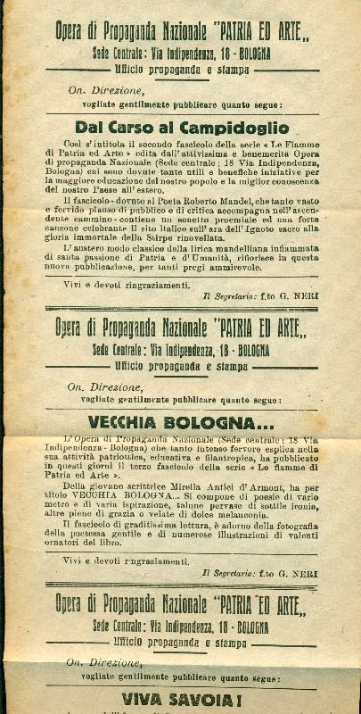 Dal Carso al Campidoglio. Vecchia Bologna. Viva Savoia! | Immagine principale