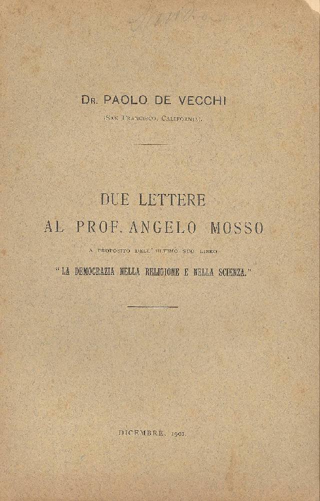 Due lettere al prof. Angelo Mosso | Immagine principale