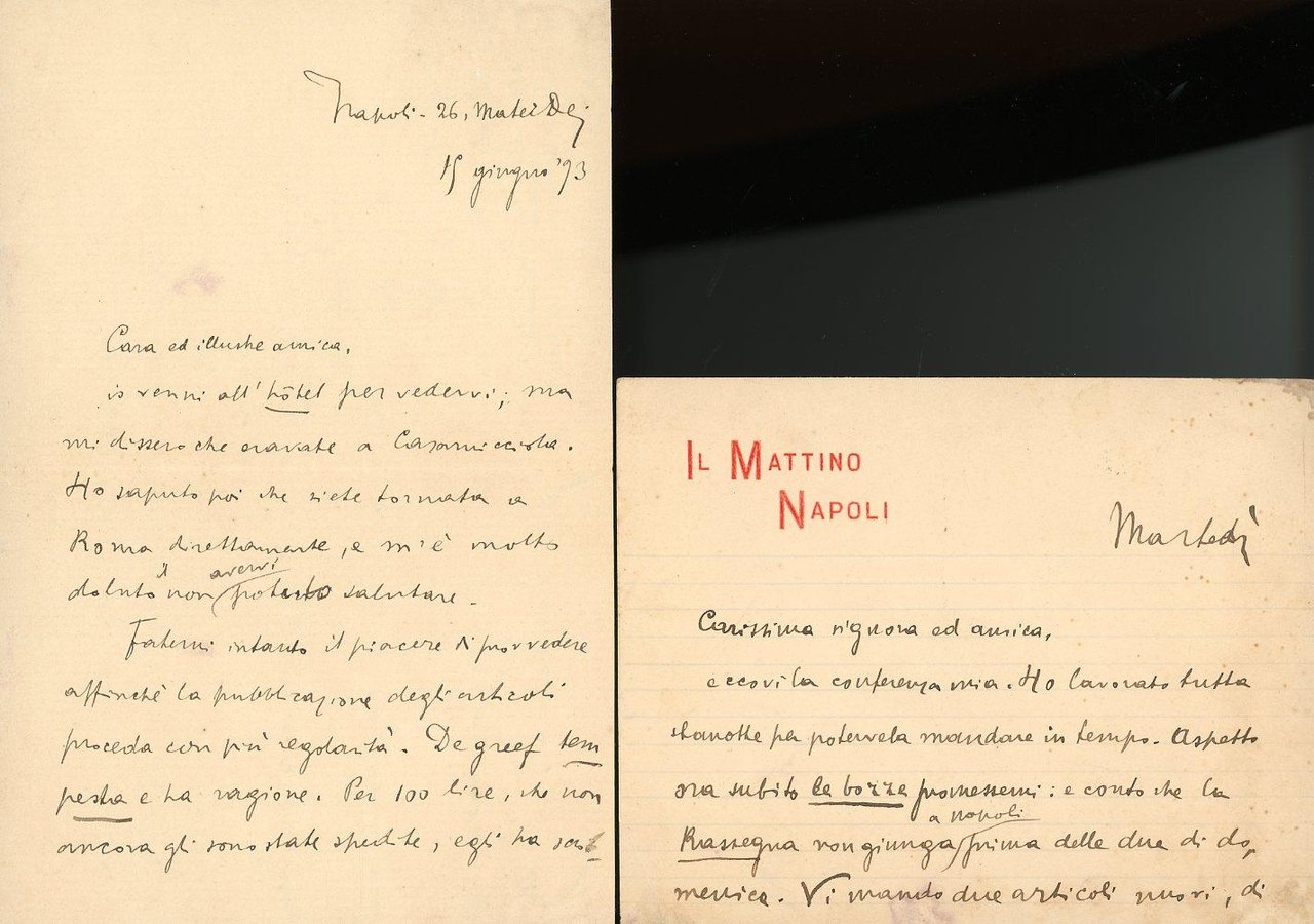Due lettere autografe inviate a Olga Ossani, 1893 | Immagine principale