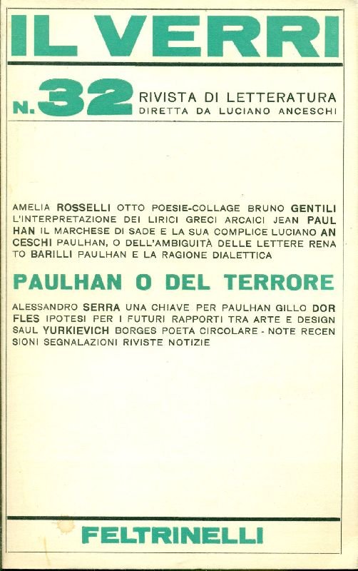 Il Verri. N. 32 - Marzo 1970. Paulhan o del … | Immagine principale