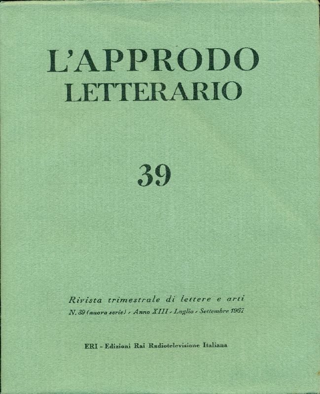 L&amp;#39;Approdo letterario N. 39 (nuova serie), Anno XIII, Luglio-Settembre 1967 | Immagine principale
