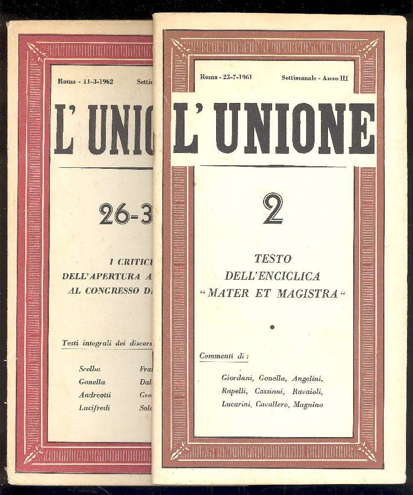 L&amp;#39;unione. 1961 n. 2 - 1962 n. 26/31 | Immagine principale