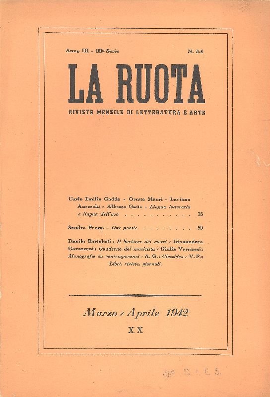 La Ruota. Anno II (III serie), Numero 3-4, Marzo-Aprile 1942 | Immagine principale