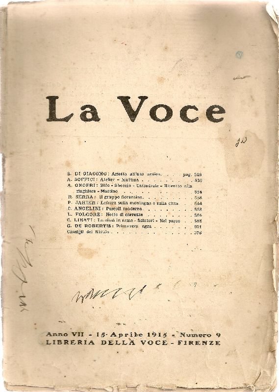 La Voce. 15 Aprile 1915 | Immagine principale