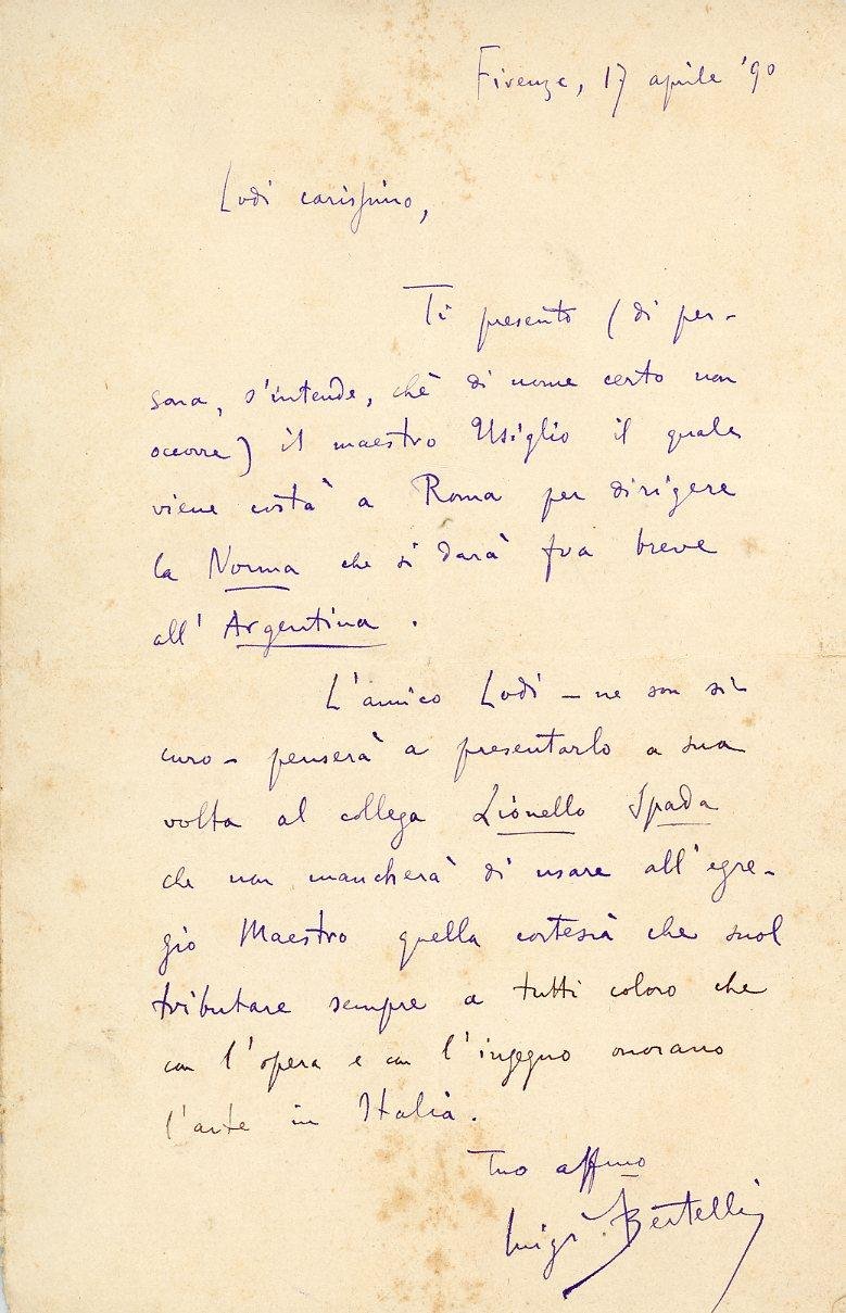 Lettera autografa inviata a Luigi Lodi | Immagine principale