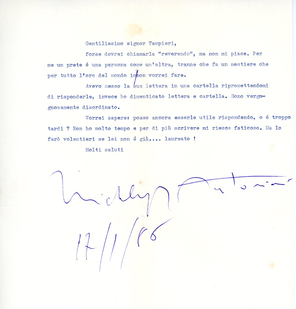 Lettera dattiloscritta con firma e data autografe | Immagine principale