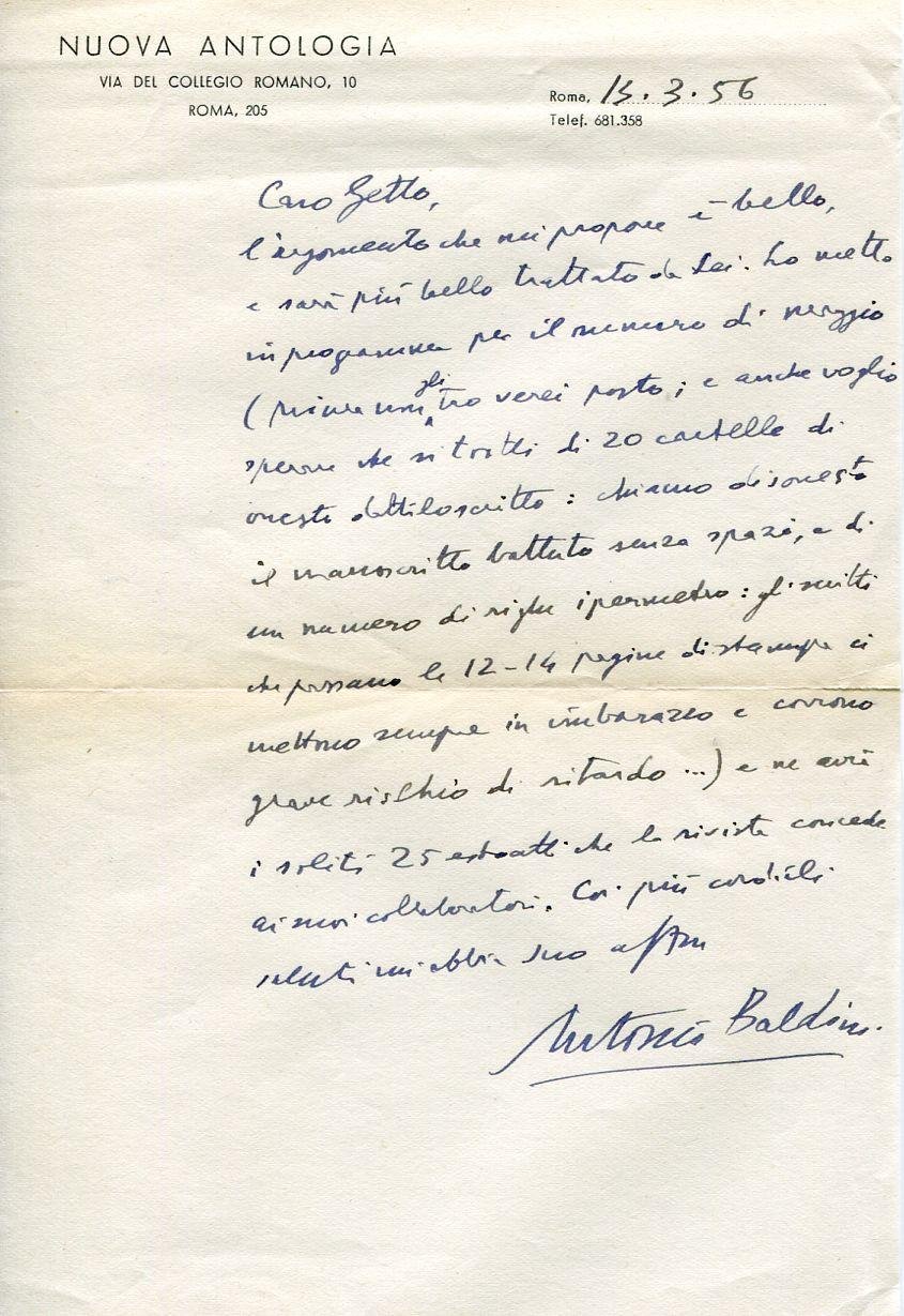 Lettera manoscritta a Giovanni Getto | Immagine principale