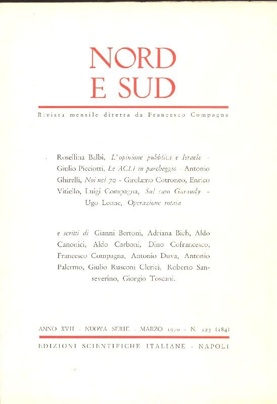 Nord e Sud. Marzo 1970 - N. 123 (184) | Immagine principale