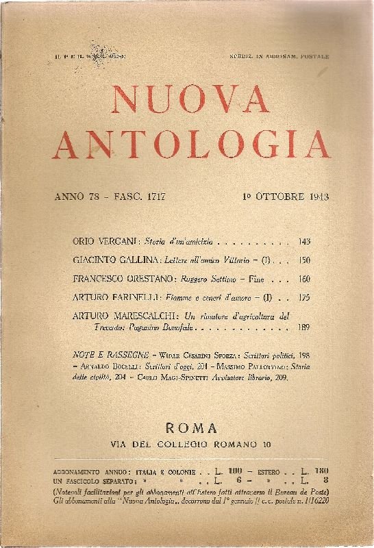 Nuova Antologia. 1 ottobre 1943, Anno 78, Fascicolo 1717 | Immagine principale