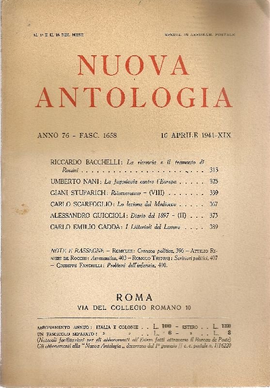 Nuova Antologia. 16 aprile 1941, Anno 76, Fascicolo 1658 | Immagine principale