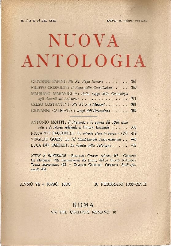Nuova Antologia. 16 febbraio 1939, Anno 74, Fascicolo 1606 | Immagine principale