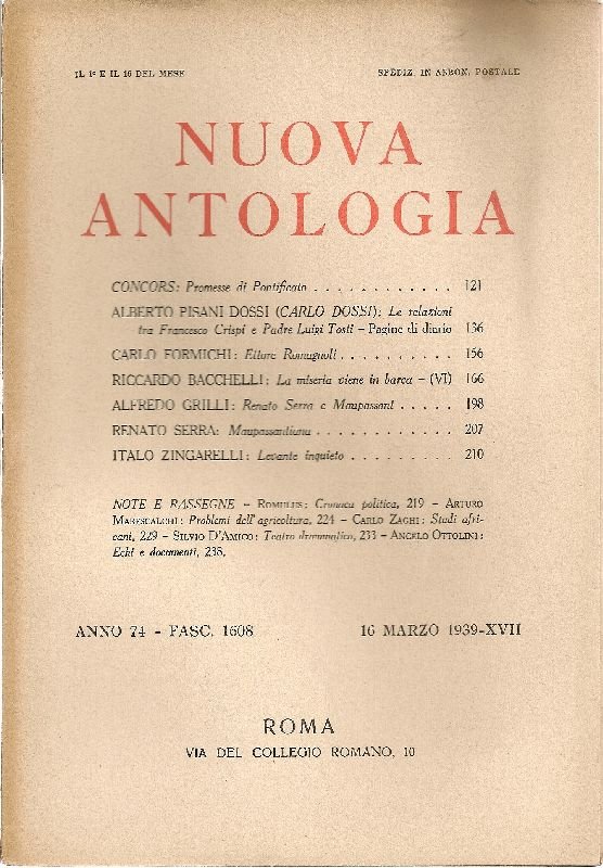 Nuova Antologia. 16 marzo 1939, Anno 74, Fascicolo 1608 | Immagine principale