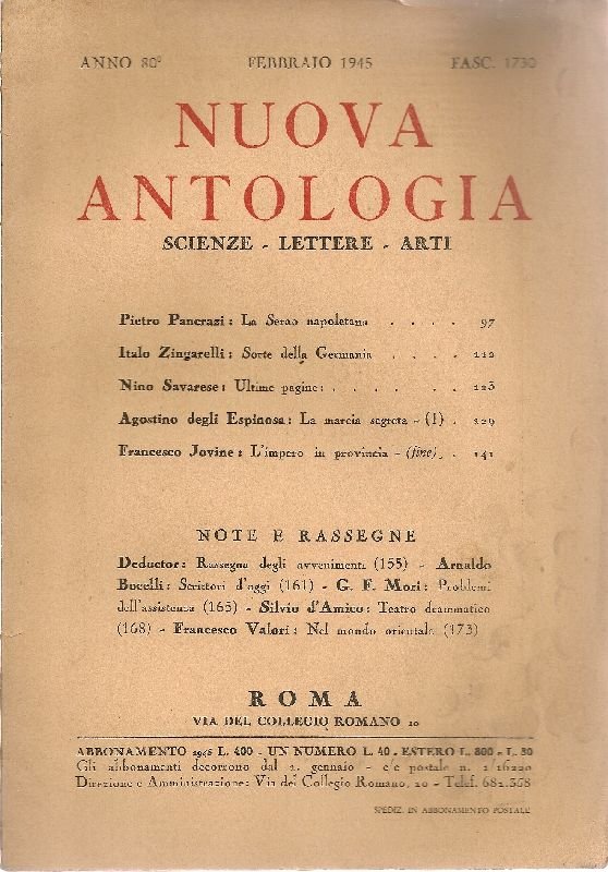Nuova Antologia. Febbraio 1945, Anno 80, Fascicolo 1730 | Immagine principale
