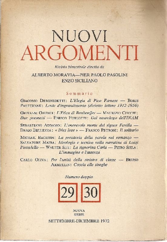 Nuovi Argomenti. Sett./Dicem. 1972 - N. 29/30 | Immagine principale