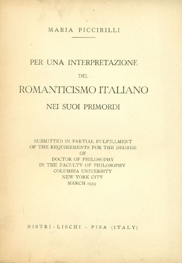 Per una interpretazione del Romanticismo italiano nei suoi primordi | Immagine principale