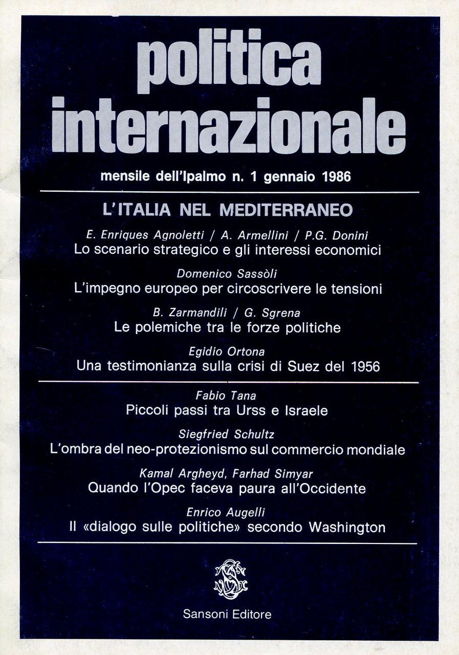 Politica Internazionale. Mensile dell'IPALMO. Annata completa 1986 | Immagine principale