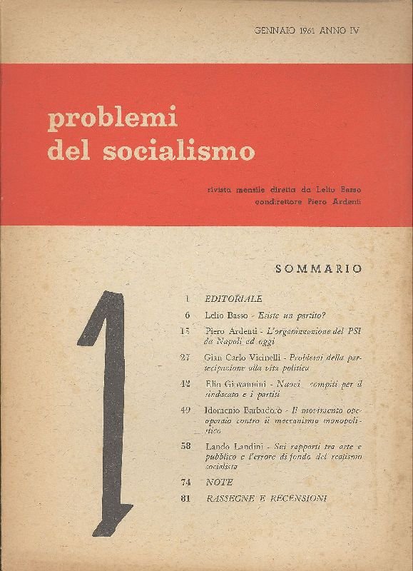 Problemi del Socialismo. Rivista mensile. 1961 Gennaio - N. 1 | Immagine principale