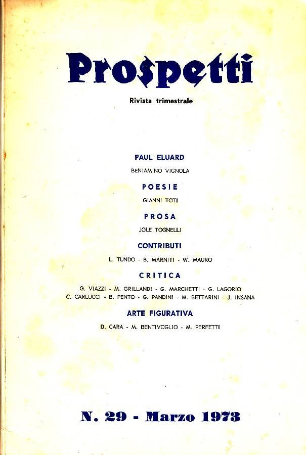 Prospetti. Anno VIII - N. 29 - Marzo 1973 | Immagine principale