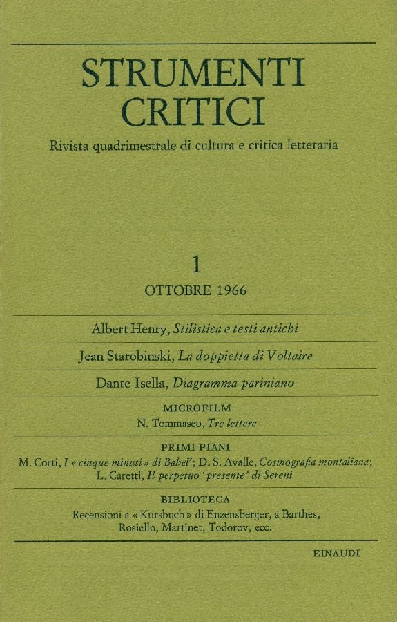 Strumenti Critici. Rivista quadrimestrale di cultura e critica letteraria diretta … | Immagine principale