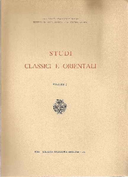 Studi classici e orientali. Volume I | Immagine principale