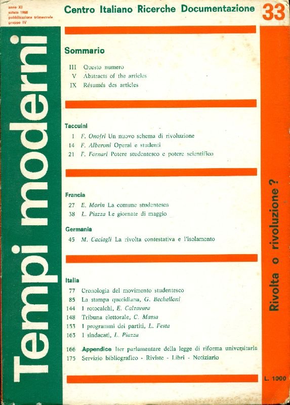 Tempi moderni. Estate 1968 - N.33 | Immagine principale
