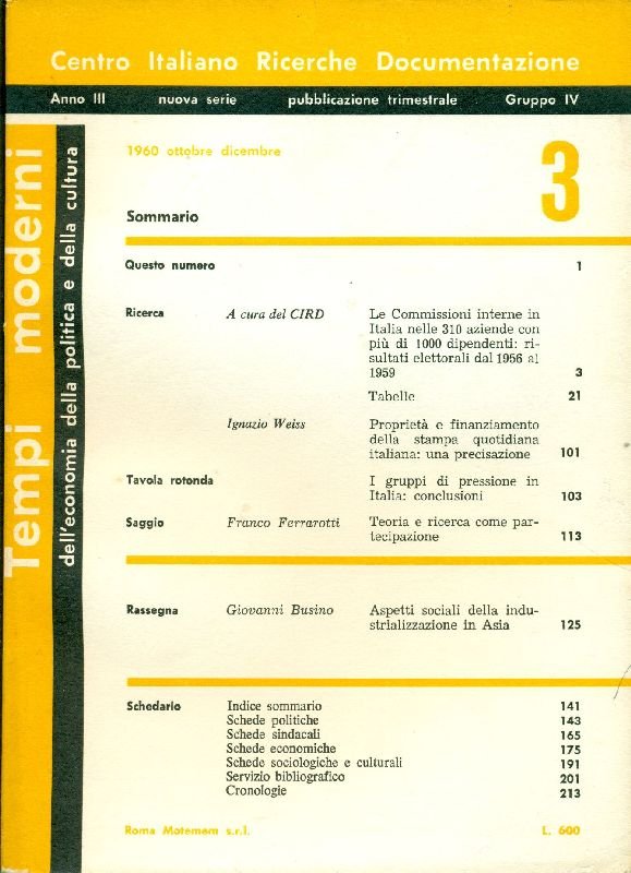 Tempi moderni. Ottobre/Dicembre 1960 - N.3 | Immagine principale