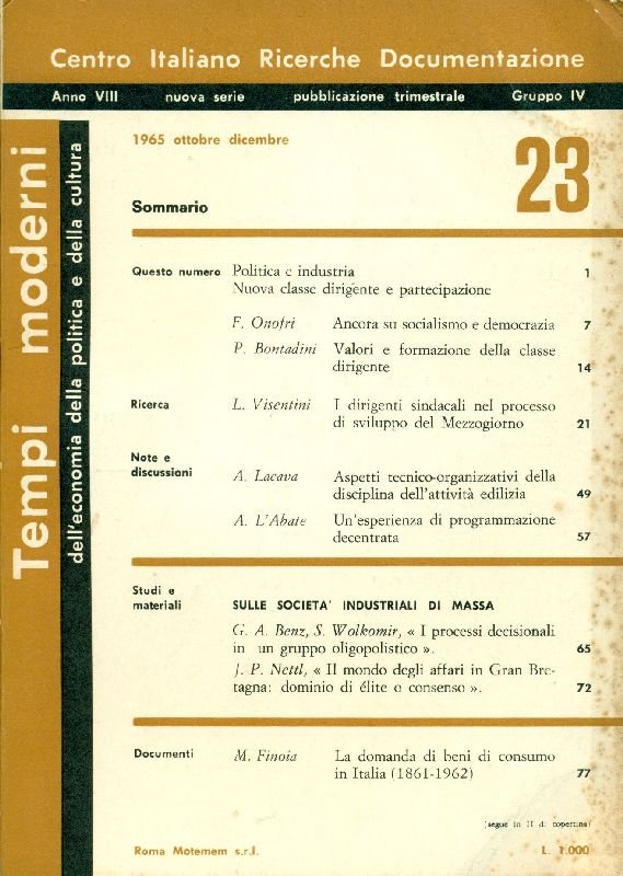 Tempi moderni. Ottobre/Dicembre 1965 - N.23 | Immagine principale