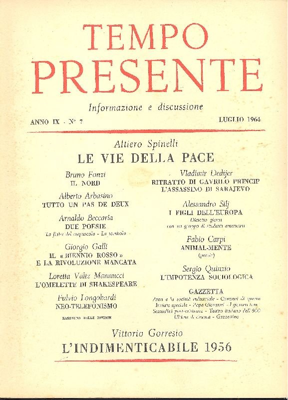 Tempo Presente. Luglio 1964, Anno IX, N. 7 | Immagine principale