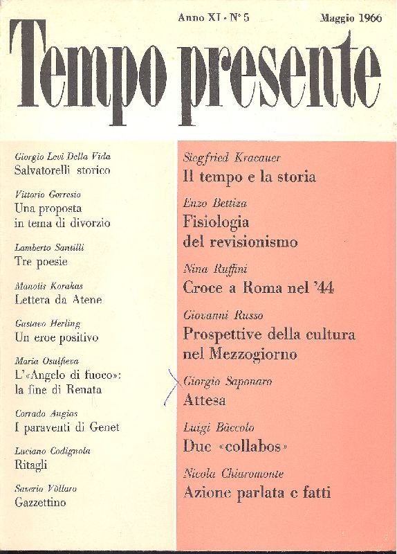 Tempo Presente. Maggio 1966, Anno XI, N. 5 | Immagine principale