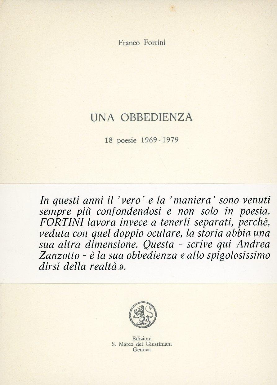 Una obbedienza. 18 poesie 1969-1979 | Immagine principale