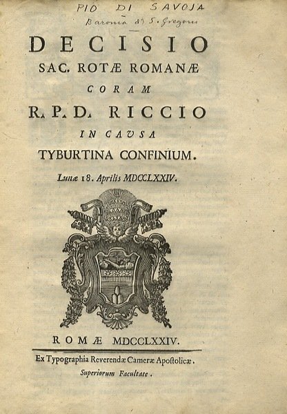 Decisio Sac. Rotae Romanae coram R.P.D. Riccio in causa Tyburtina …