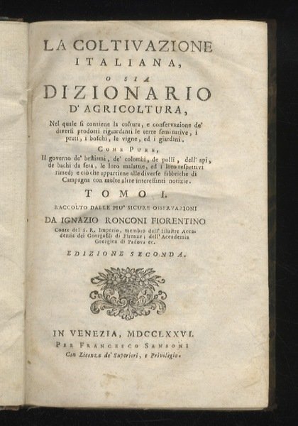 La coltivazione italiana, o sia Dizionario d'agricoltura, nel quale si …