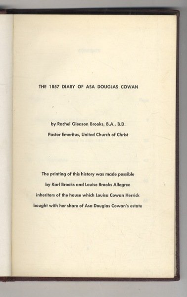 The 1857 Diary of Asa Douglas Cowan.