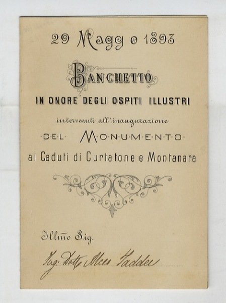 29 maggio 1893. Banchetto in onore degli ospiti illustri intervenuti …
