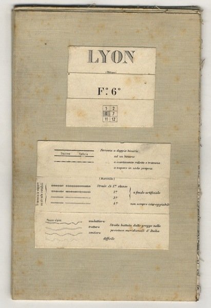 Lyon. Carta topografica intelata di cm. 39 x 50, in scala 1 a 500000. In evidenza Grenoble, Chambery, Lago di Ginevra.