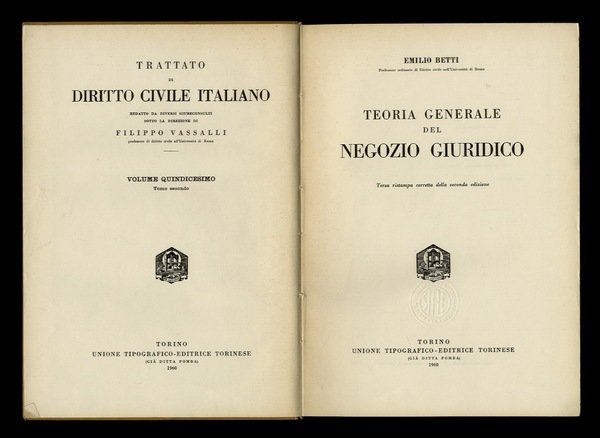 Teoria generale del negozio giuridico. Terza ristampa della seconda edizione.