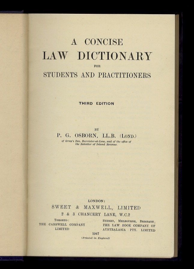 A concise Law Dictionary for students and practitioners. Third edition.