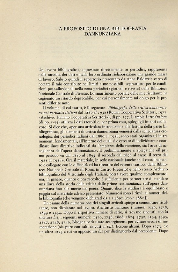 A proposito di una bibliografia dannunziana.