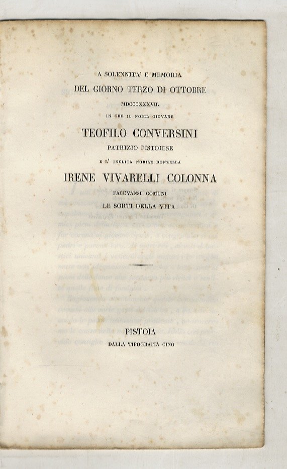 A solennità e memoria del giorno terzo di ottobre 1837 …
