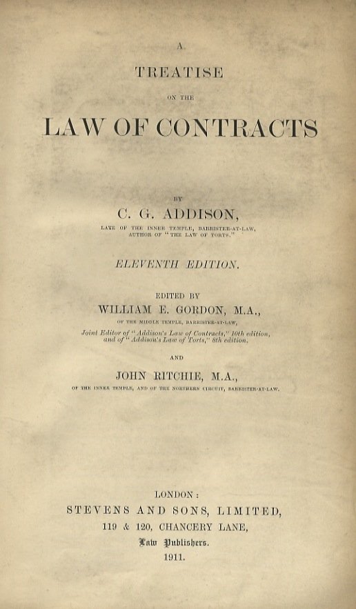 A treatise on the law of contracts. Eleventh edition.